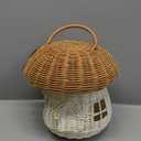 KOLWOVEN Mushroom Rattan Storage Basket with Lid - Mouse in a Box House- Small Doll house- Decorative Hand Woven Shelf Organizer Cute Handmade Handcrafted Gift Decoration Artwork Wicker (Natural) (Large)