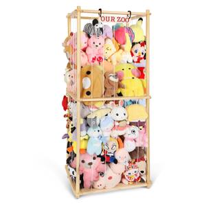 Extra Large Stuffed Animal Storage for Corner Organizer,Premium Wooden Material with Elastic Cord Hold Up to 250 Plush Toys,Stuffed Zoo Animal Holder and Collection for Playroom-Birthday