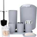 FEILANDUO Bathroom Accessories Sets Complete, 8 Pcs Bathroom Accessory Set with Trash Can, Soap Dispenser, Soap Dish, Toothbrush Holder,Toothbrush Cup,Toilet Brush and Qtip Holders,Vanity Tray (Gray)