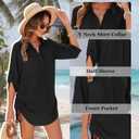 Urchics Swimsuit Coverup for Women 2025 Drawstring V Neck Bikini Swimwear Beach Cover Up Beach Shirt Dress (Black, S)