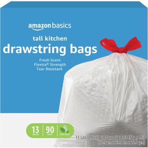 Amazon Basics Flextra Tall Kitchen Drawstring Trash Bags, Fresh Scent, 13 Gallon, 90 Count