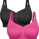 FeelinGirl Bralettes for Women with Support Comfortable Bras No Underwire Seamless Everyday Bras (X-Large, Black/Pink)