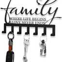 Hicarer Family Key Holder Metal Hooks Decorative Hanger Black Rack Wall Mount Organizer with Screws and Anchors for Keys Hat Kitchen Entryway Front Door Home Decor(Classic Style)