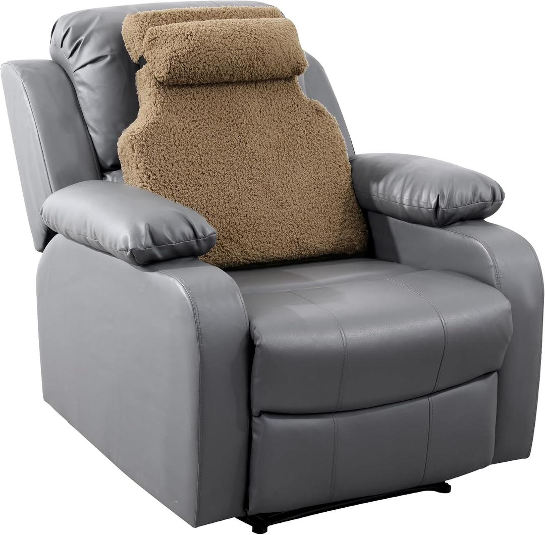 HOMBYS Sherpa Fleece Lumbar Support Pillow with Headrest for Recliner,Memory Foam Recliner Chair Cushion for Back Pain,Big High Back Support for Recliner with Chair Headrest for Elderly (Khaki)