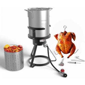 GasOne 30QT Seafood Boil and Turkey Fryer Set with Propane Gas Burner, Perforated Basket  Perfect Outdoor Cooker for Crawfish, Crab, Shrimp, Lobster, and Frying  Complete Outdoor Cooking Kit