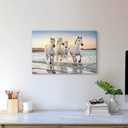 Beach Horse Canvas Wall Art: White Elegant Equines Photo Prints Graceful Seaside Animals Office Painting Ocean Steeds Running Picture Coastal Wildlife Galloping Artwork for Bedroom Bathroom