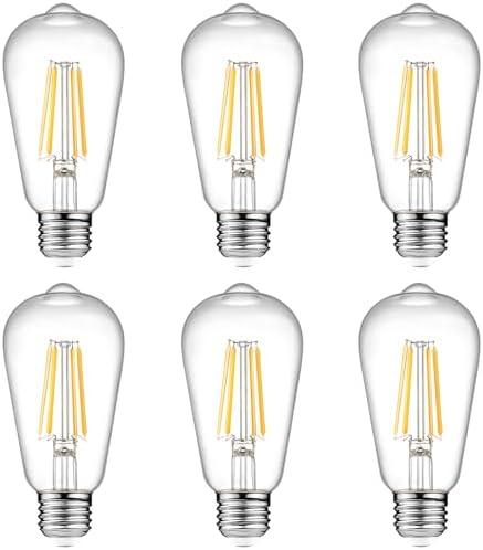 Ascher Vintage LED Edison Bulbs 6W, Equivalent 60W Incandescent, Non-Dimmable, Warm White 2700K, ST58 Antique LED Filament Bulbs with 80+ CRI, E26 Medium Base, Clear Glass, 5-Packs 
