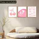 3 x Pink Coquette Trendy Preppy Wall Art Prints, Pink Bow Disco 8 Ball Cherry Wall Decor Posters for Girls Bedroom Dorm 11 X 14 Inch(UNFRAMED) (Black)
