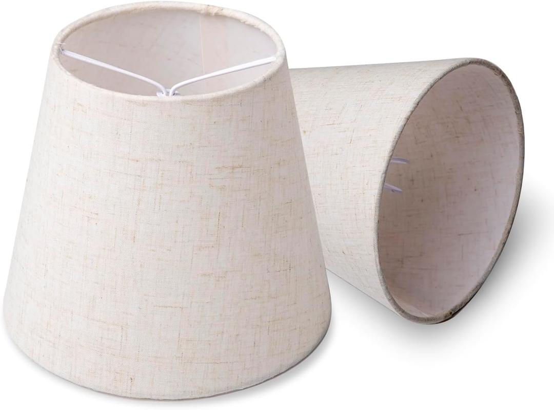 Small Lamp Shade Clip on Bulb for Candelabra Bulbs, Mini Lampshades for Chandeliers, Home Decor Barrel Beige Fabric Linen Lampshade for Table Chandelier Wall Lamp Ceiling Lamps 4x6x5 Inch (2, BEIGE)
