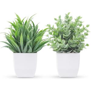 Der Rose 2 Pack Small Fake Plants Mini Artificial Potted Plants for Table Desk Home Laundry Room Bathroom Office Decor