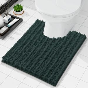 Arotive Luxury Chenille Toilet Rugs U-Shaped, Extra Soft Thick Absorbent Bathroom Mat, Non-Slip Shaggy Plush Contour Rugs, Machine Wash Dry Bath Mat for Toilet Base, 24x24, Dark Green