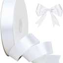 White Satin Ribbon, 1 Inch x 100 Yards White Ribbon for Gift Wrapping, Crafts, and Decorations, Polyester Fabric Ribbon for Bows, Flower Bouquets, Hair Accessories, Wedding & Christmas Decor