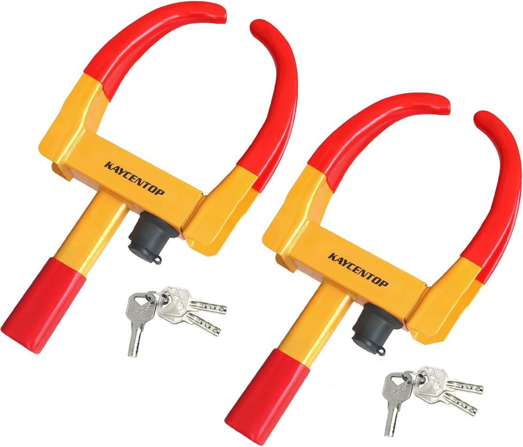 KAYCENTOP Universal Wheel Lock, Security Trailer Wheel Lock, Tire Lock Anti Theft for Trailers Golf Cart SUV Boat ATV Motorcycle Camper, 2 Packs with 6 Alike Keys (Yellow-Red)
