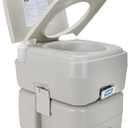 Camco 5.3-Gallon Portable Toilet - Features Detachable Holding Tank w/Sealing Slide Valve & Bellow-Type Flush - Easy Transport w/Compact Lightweight Design & Carry Handle - Gray (41541)