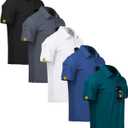 ZITY 5 Pack Mens Polo Shirt Short Sleeve Sports Golf Tennis T-Shirt Moisture-Wicking Summer Shirts (L)