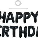 TONIFUL Black Happy Birthday Balloons Banner 16 Inch Mylar Foil Letters Birthday Sign Banner Bunting Reusable for 30th 40th 50th 60th Adults and Halloween Supplies