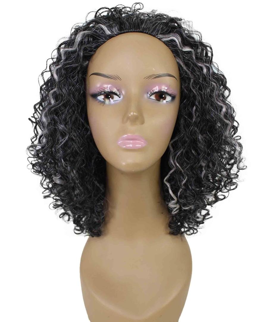 Tatiana Curly Body Waves 15 in Long Half Wig Half Cap Wig, Mix Human Hair and Synthetic Fibers, Multiple Shades of Natural & Blended Colors (#FF2460 - Dark Charcoal Gray)