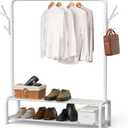 Simple Houseware 52-Inch Freestanding Closet Garment Rack with Storage Shelves and Coat/Hat Hooks, White
