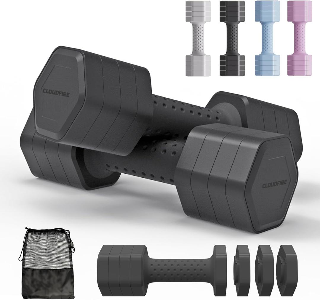 Adjustable Dumbbell Set of 2, 4 in 1 Free Weights Dumbbells Set, Hand Weights for Women at Home, 5 lb Dumbbells Set with Non-slip Comfort Handle for Home Gym Exercise Workout Training (Black)