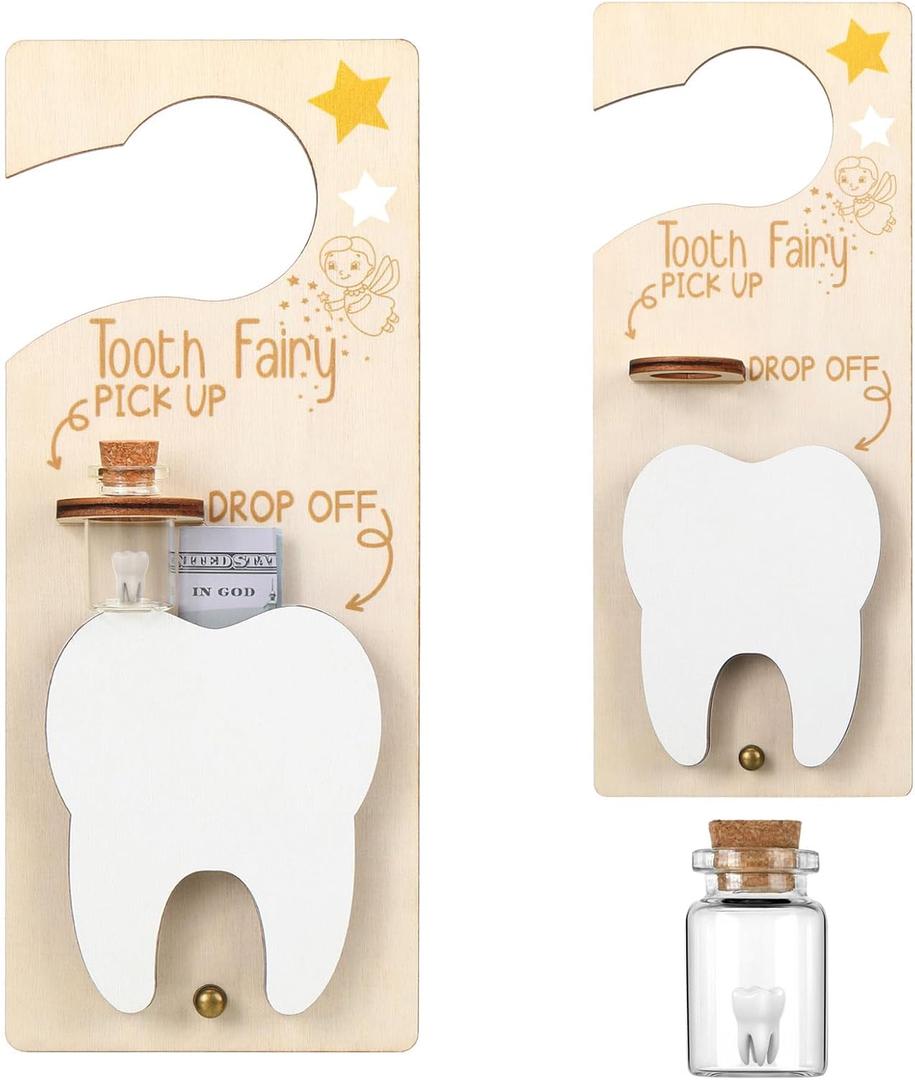 DoubleFill Tooth Fairy Gift Holder Bag Door Hanger Tooth Fairy Kit Stores Lost Teeth Keepsake Box Easter Gift World Oral Health Day Gifts for Lost Teeth Boy Girl(Fresh,Brown)