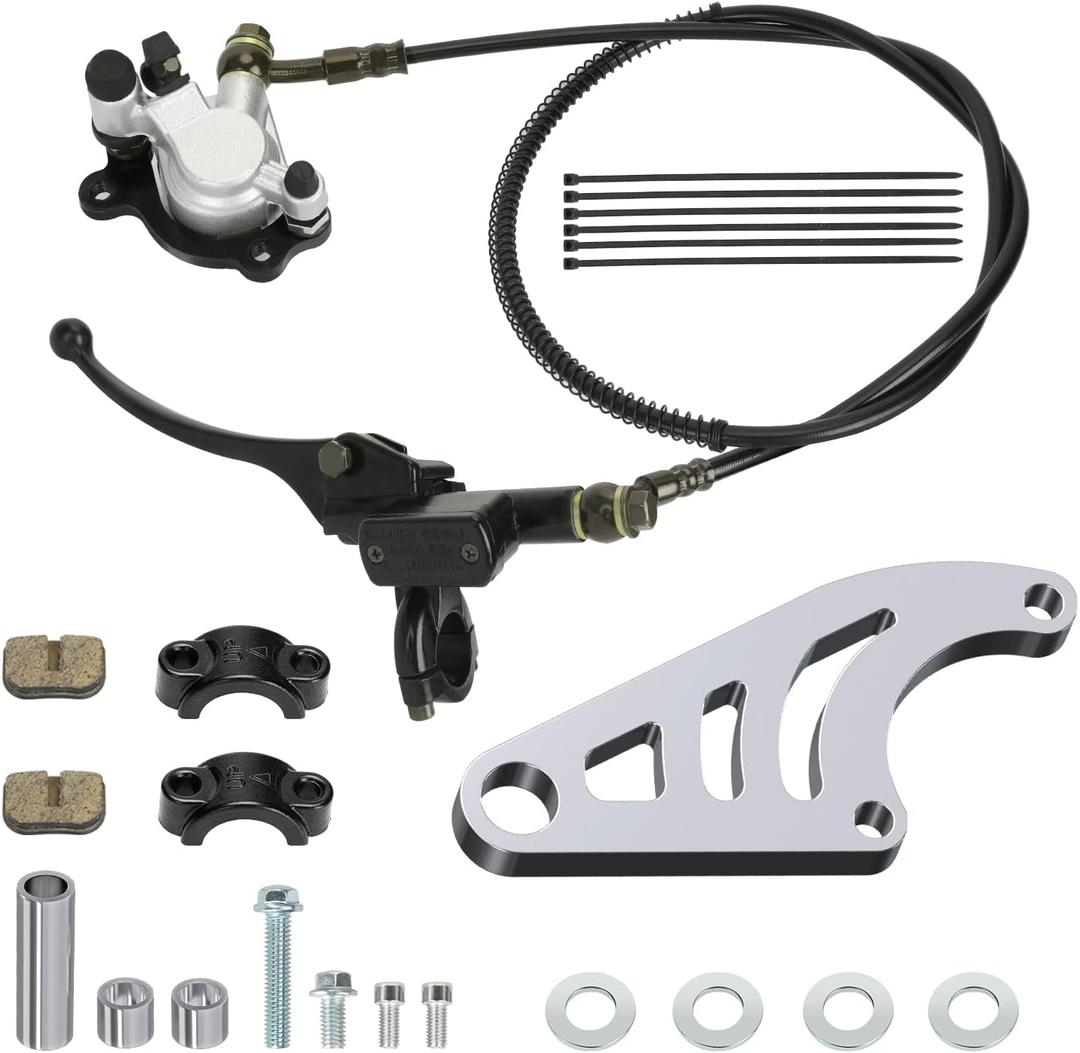 Upgraded Mini Bike Hydraulic Brake Kit and Rear Chrome Brake Caliper Mounting Bracket Adapter Compatible with Coleman CT100U Minibike with Master Cylinder Pad Hardware Parts (Silver)