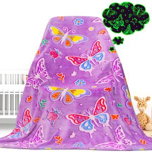 Gdindff Glow in the Dark Blanket Butterfly Gifts Toys for Girls Women Butterfly Blankets for Birthday Gifts for Kids (Throw Size 50" x 60" (130 x 150 cm))