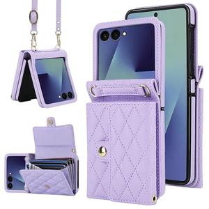 for Samsung Galaxy Z Flip 7 Wallet Case | Card Holder, Crossbody Wallet Leather, Wrist Strap, Shockproof, Cover for Samsung Z Flip7 (Purple)