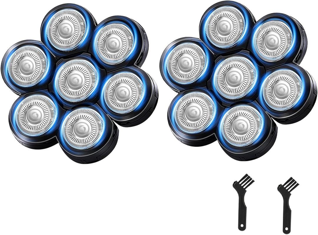 7 Blades Head Shaver Replacement Heads, Universal Fit for Electric Razors, Wet & Dry Use, 7D Floating Design, Stainless Steel Blade Heads, Ideal for Men's Face & Bald Head Shaving (2count)