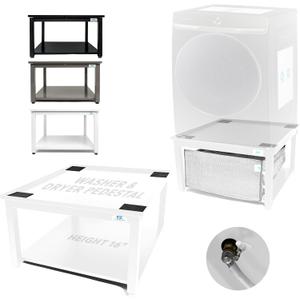 Washer and Dryer Pedestal - 27" W, 16" H, White Steel Universal Fit with Major Brands, Leak-Proof Laundry Pedestal with Drain Pan & Hose, Washer and Dryer Stand for Back Pain Relief, 800 lbs Capacity