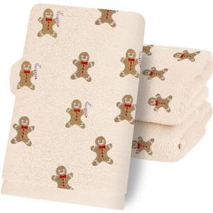 Whaline 3 Pcs Christmas Hand Towels Xmas Gingerbread Man Bath Towel Embroidered Cotton Dish Towel for Kitchen Bathroom Bar Hand Drying Set, 29.5 x 13.7 Inch