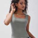 Women's Square Neck Ribbed Tank Tops Sleeveless Shirts Casual Basic Tanks Slim Fitted Workout Tops French Gray XL
