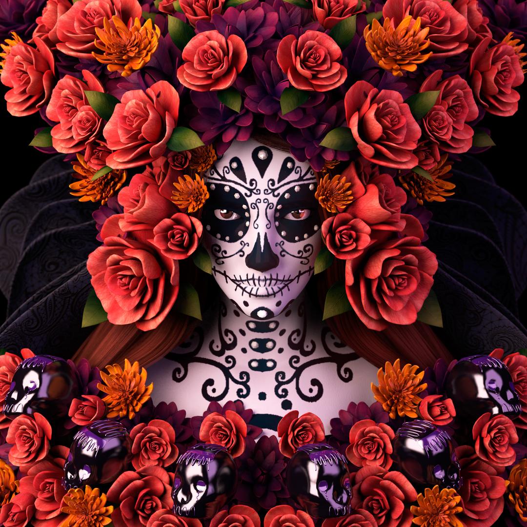 Day of The Dead (Dia De Los Muertos) Themed Skull with Flowers Canvas Poster Print Modern Wall Art Painting Picture Living Room Home Home Decoration Art Gift (24×36inch, Unframed)