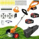 Electric Weed Wacker Cordless Eater, 21V No String Trimmer Battery Powered, 3 In 1 Lightweight Grass Trimmer/Brush Cutter/Edger with Wheels, 4 Types Blade, Stringless Weed Trimmer for Lawn Yard Garden