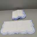 PurpleEssences Scalloped Embroidery Cloth Napkins Table Decor Fall Thanksgiving 100% Cotton Set of 4-18 x 18 inch - White - Edges - Light Blue
