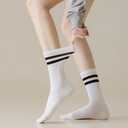 YCJMEIZZAO Womens Striped Crew Socks Athletic Running Cotton Cozy Casual Socks for Women , Size 6-9 (US, Alpha, Medium, Regular, Regular,  white)