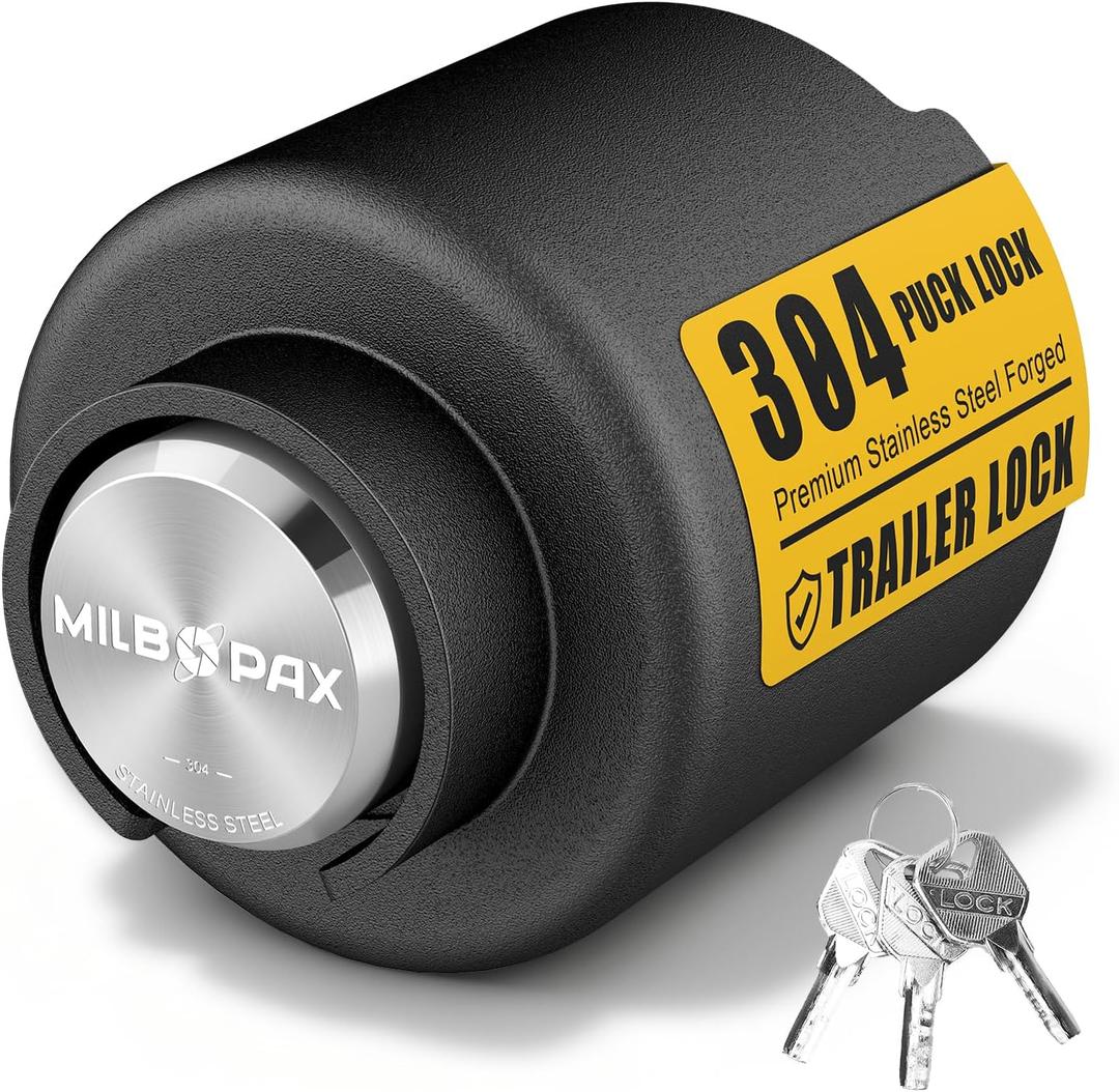 Trailer Lock, Fits 2 5/16 Inch Coupler, Upgraded Stainless Steel Puck Lock, Heavy-Duty Trailer Hitch Locks, Designed for Trailer, RV and Boat