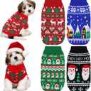 4 Pack Dog Ugly Christmas Sweater Puppy Cat Holiday Sweaters Santa Reindeer Snowman Snowflake Knitted Dog Christmas Outfit Winter Xmas Turtleneck Knitwear for Puppy Kitten Pets(Xs)