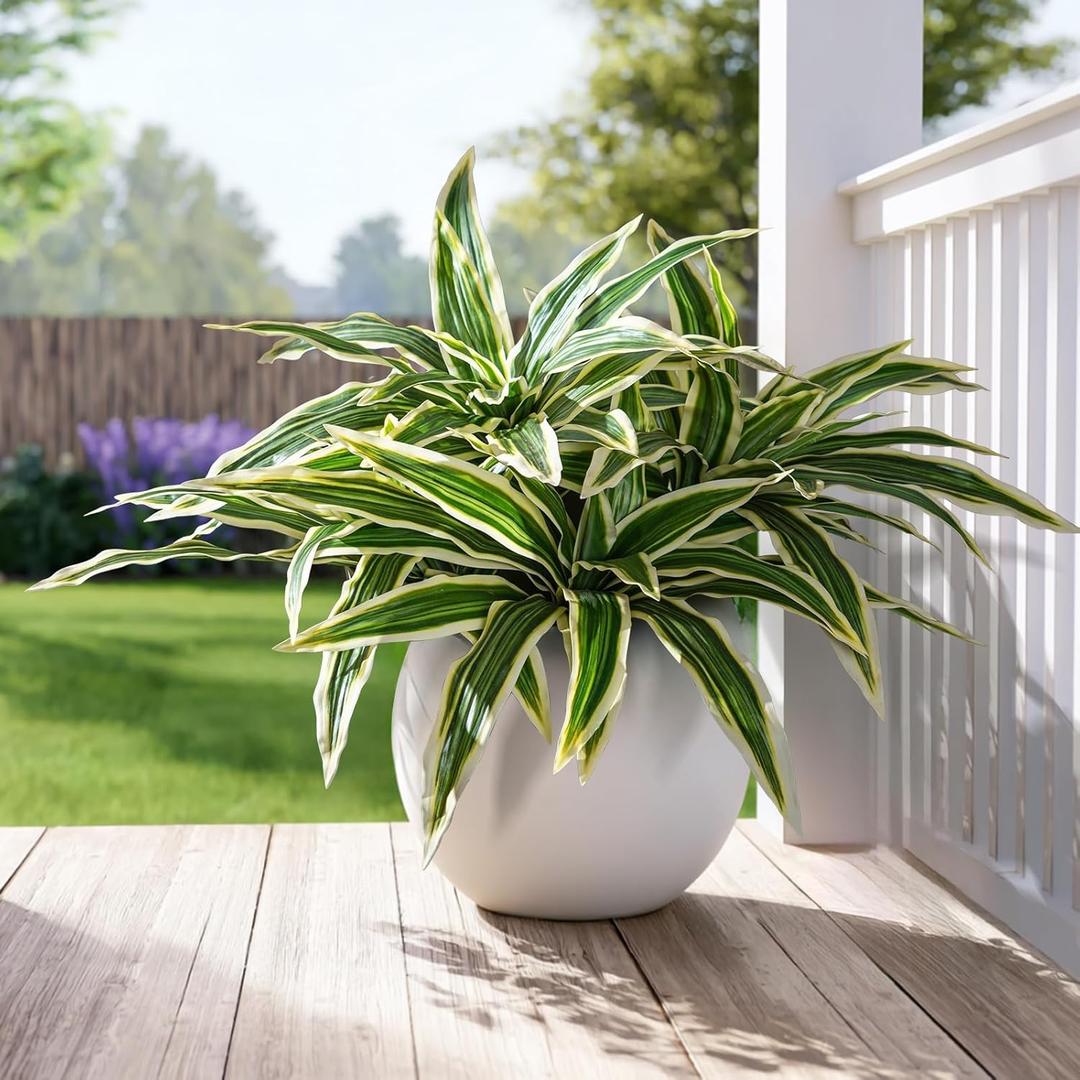4 Pcs Artificial Greenery Stems Dracaena Faux Branches Artificial Plants Realistic Fake Dracaena Greenery Realistic Plants for Indoor Outdoor Porch Patio Home Office Living Room Decor (Yellow)