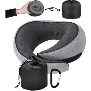 SZXYX Neck Travel Pillows for Airplanes, 100% Pure Memory Foam Neck Pillow for Airplanes, Comfortable Breathable Cover, 360 Support Stowable Pillows for Sleeping, Car, Airport Travel Essentials L (Grey)