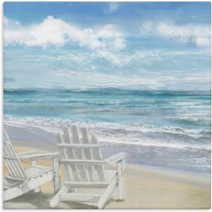 The Stupell Home Décor Collection White Adirondack Chairs on The Beach Painting Stretched Canvas Wall Art, 24 x 24, Multi-Color