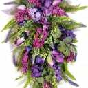 Purple Floral Hanging Wreath - Inch Lavender Tulip Hyacinth Eucalyptus Door Decor for Spring Summer, Wedding Arch Garden Porch Decoration