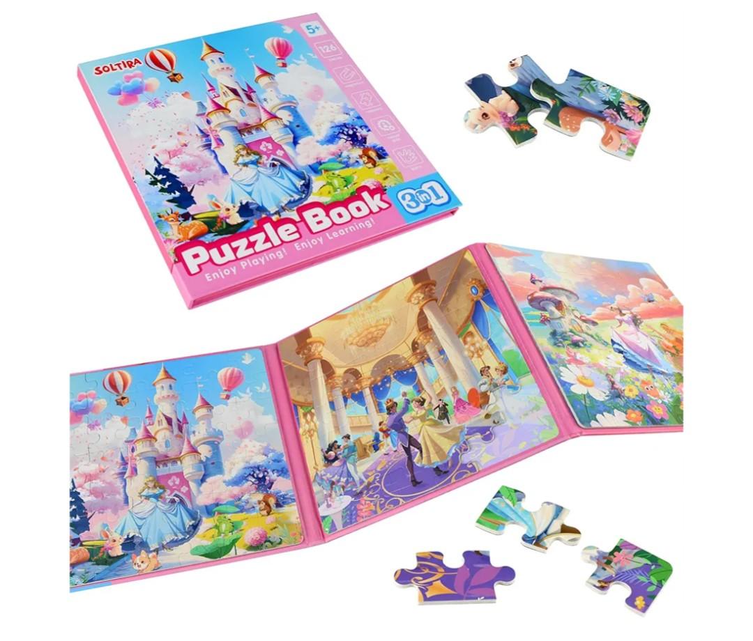 Puzzles for Girls 5-8 Princess Themes(Castle/Ball/Elf, 3 * 42PCS) Large Size Magnetic Puzzles for Girls 5-6 Travel Activities for Kids, Birthday Presents for Girl 5 6 7 8 Years Old