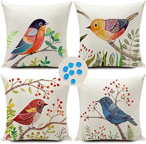 HUASHUZI Outdoor Waterproof Throw Pillow Covers Birds Cushions Pillows Case 18x18 Inch Set of 4 Patio Furniture Pillows Decorative for Home Garden Sofa Couch