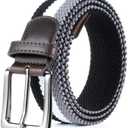 Elastic Braided Belt,13/8",Stretch Golf Belt Unisex for Men Women,Double Layer Woven Belt with Leather Buckle