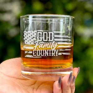 God family Country Engraved Whiskey Glass, Army Veteran Gift, Custom Etched Rocks Glass, Proud American Soldier, Made in USA, Father's Day Gift, Military Retirement