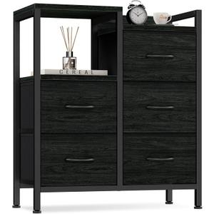 Furnulem 5 Drawer Black Dressers for Bedroom 2 Tier Shelf Storage Small Fabric Dresser for Closet Sturdy Metal Frame Modern Style Storage Cabinets Organization Units for Hallway Rooms Furnulem 5 Drawer Black Dressers for Bedroom 2 Tier Shelf Storage Small Fabric Dresser for Closet Sturdy Metal Frame Modern Style Storage Cabinets Organization Units for Hallway Rooms