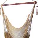 Sunnydaze Outdoor Hammock Chair Swing for Reading - Hanging Hammock Swing for Indoor or Patio - 300lb Capacity - Caribbean XL - Tan