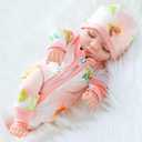 10 Inch Newborn Reborn Baby Doll and Clothes Set Washable Realistic Soft Silicone Sleeping Baby Doll with Beautiful Flower Pattern Jumpsuit and Hat-Best Gift for Kids Girls