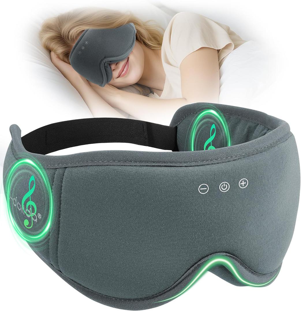 Sleep Mask with Headphones Bluetooth 5.4, LC-dolida Wireless Music Eye Mask for Sleeping Headphones with Soft Bamboo Cotton Cooling Breathable,Ultra-Thin Stereo Speaker for Side Sleepers-Charcoal