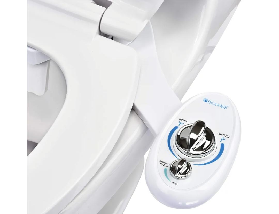 Brondell Bidet Left Hand Bidet Attachment SouthSpa Dual Nozzle - control panel on left side - Dual Positionable Nozzles for front and rear wash, LH-12